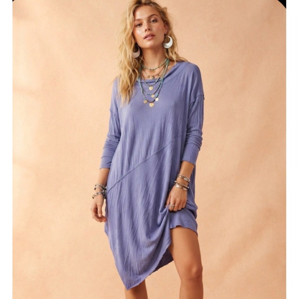We The Free Free People Periwinkle Ribbed Asymmetric High Low Tunic Top Small
